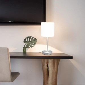 Moderne vidaXL Tischlampe mit weißem Stoffschirm und silbernem Metallsockel. Touch-Sensor Innenleuchte, Set aus 2 Stück.