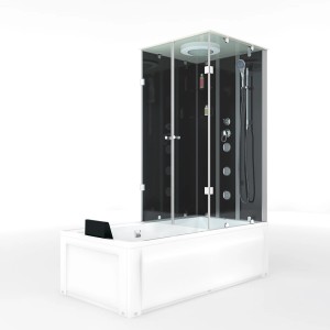 AcquaVapore Dusch-Wanne-Kombination K05-L30, 180x90 cm, mit schwarzer Duschkabine und weißer Wanne.