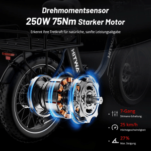 HITWAY E-Bike BK6S PLUS 20×4,0 Zoll 27Ah BMS Akku Reichweite 140-160KM 250W 7-Gang APP NFC