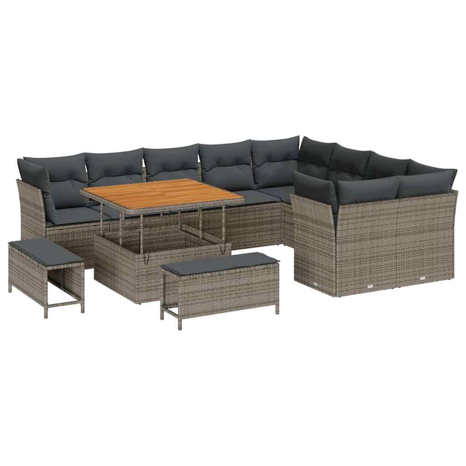 vidaXL Garten-Sofa-Set 12-Tlg Grau Poly Rattan 3361518 günstig online kaufen