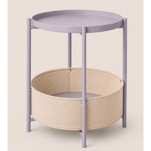 Runder lila SONGMICS Beistelltisch mit Metallgestell und integriertem beigefarbenen Stoffkorb für Stauraum. Modernes Design.