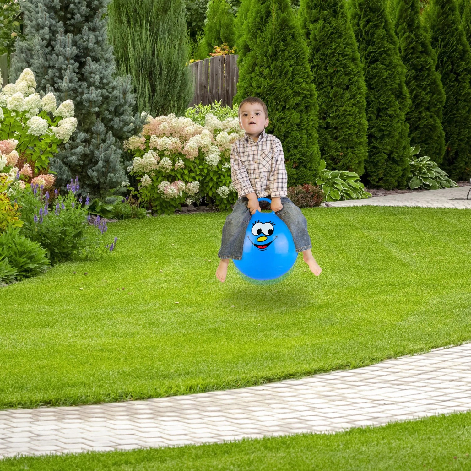 Relaxdays Hüpfball PVC Blau Mit Griff 55 cm x 45 cm 0,4 kg_5