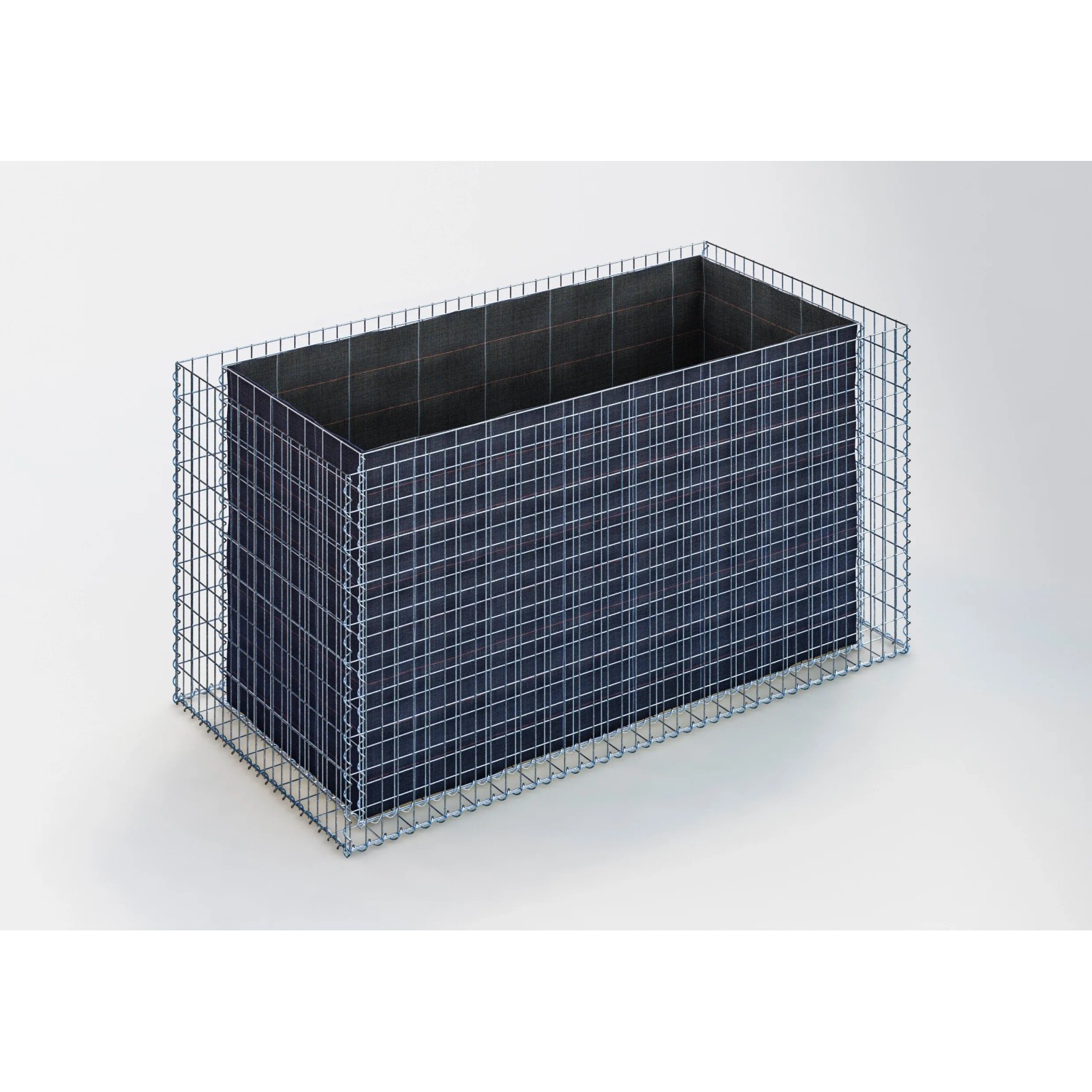Eckiges Gabiona Gabionen-Hochbeet, 100x200x100 cm, Maschenweite 5x10 cm, Wandstärke 10 cm.