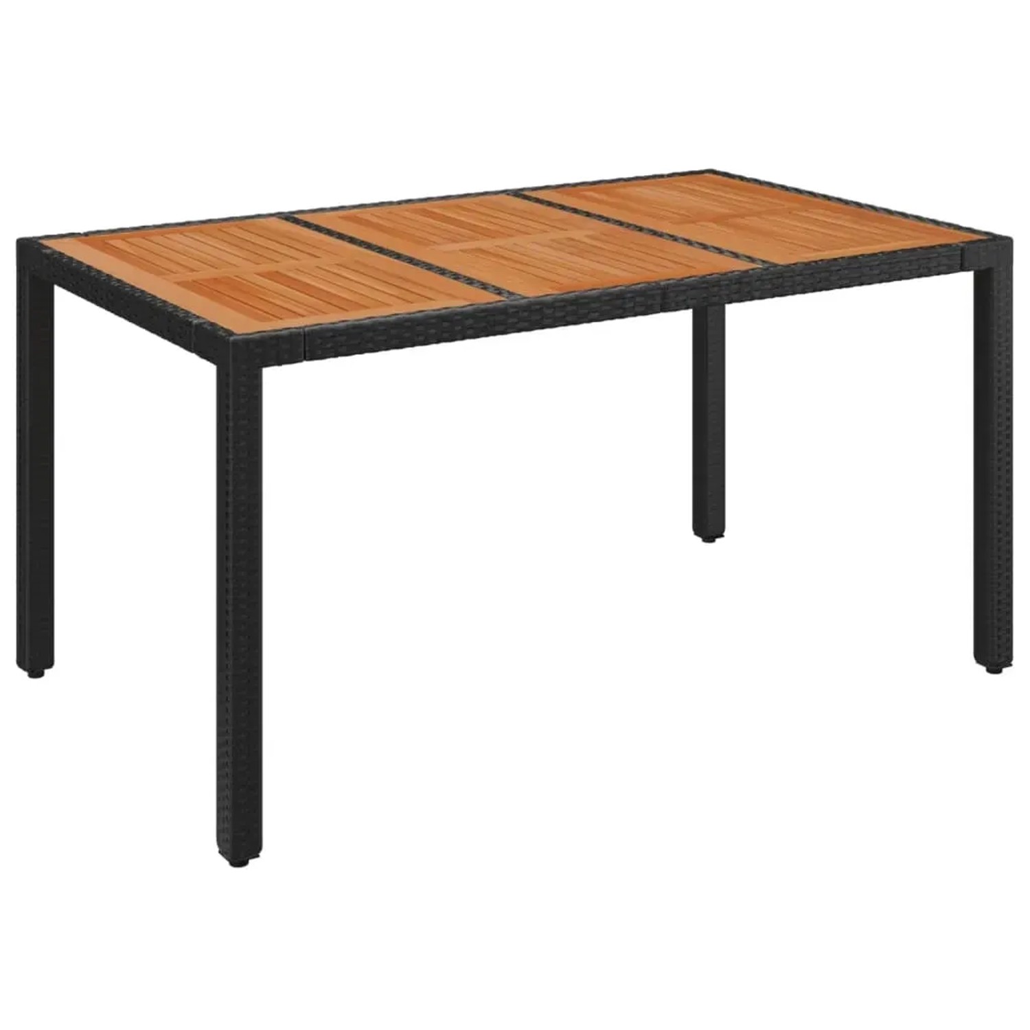 vidaXL Garten-Esstisch, schwarz, Poly Rattan, mit Akazienholz-Tischplatte, Teil der 5-tlg. Garten-Essgruppe.