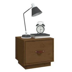 Nachttisch Honigbraun aus Kiefer Massivholz, 40x34x35 cm mit Schublade und Ledergriff.
