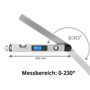 STAHLWERK Digitaler Winkelmesser DW-45 ST aus Aluminium, Messbereich 0-230 Grad.