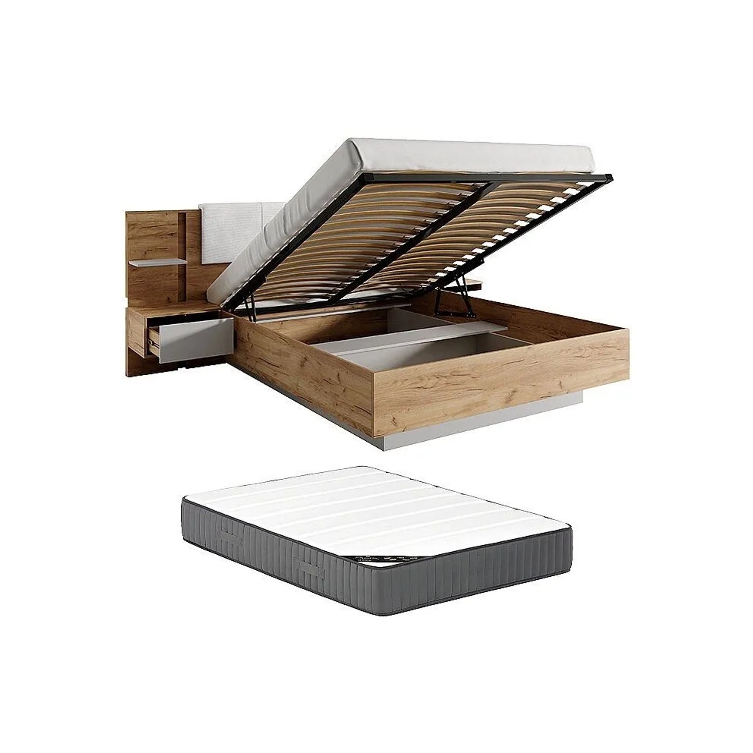 Vente-unique Bett Mit Bettkasten Elynia Naturfarben Hell  Weiß 256.4 cm
