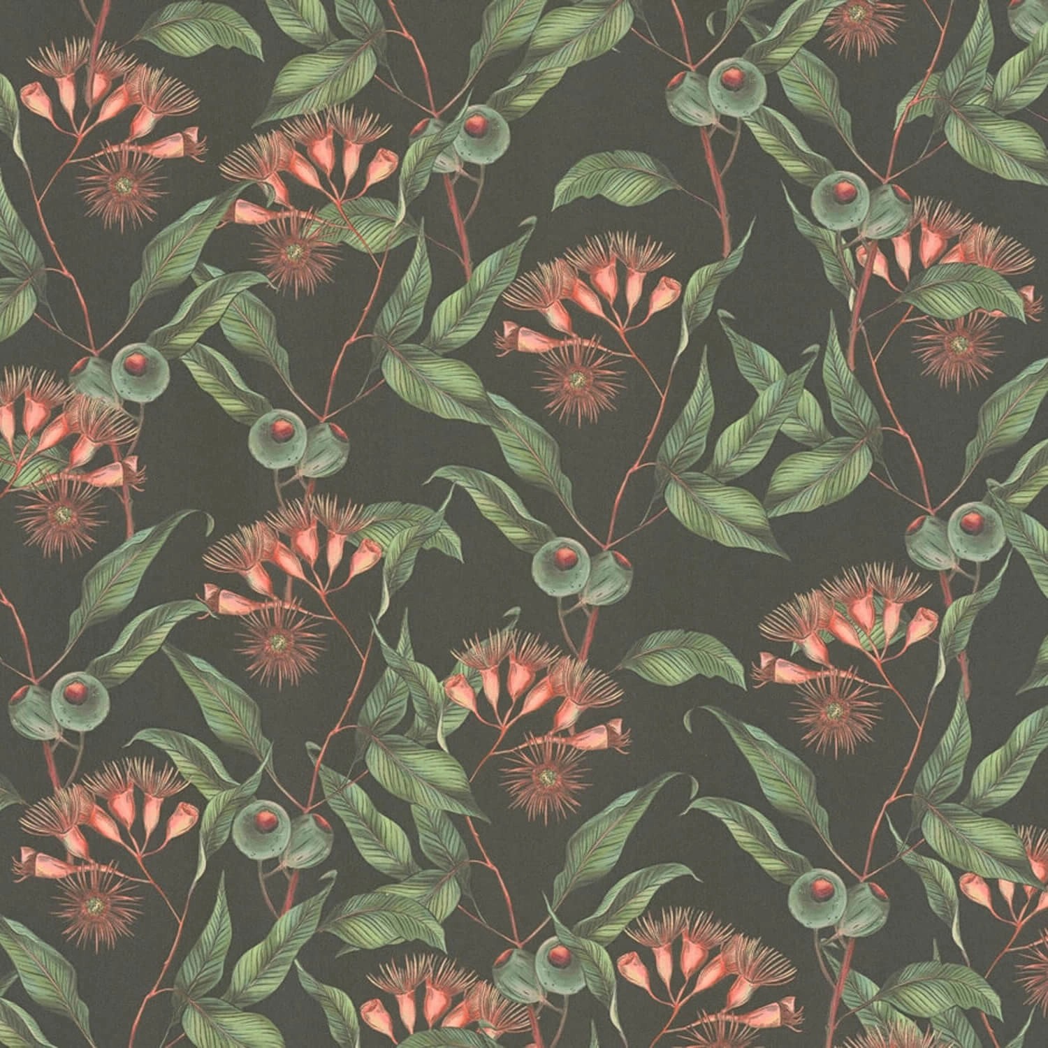 PROFHOME 394301-GU Blumen Tapete Floral Matt Schwarz Grün Rot 0,53 m x 10,0 günstig online kaufen