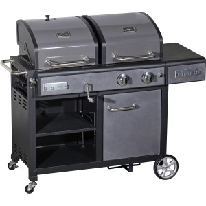 Gas- & Holzkohle-Kombigrill Hudsonville mit 2 Brennern, Seitentisch und Stauraum.