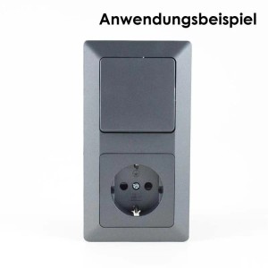ChiliTec MILOS Doppelrahmen in Anthrazit mit Schalter und Steckdose als Anwendungsbeispiel.