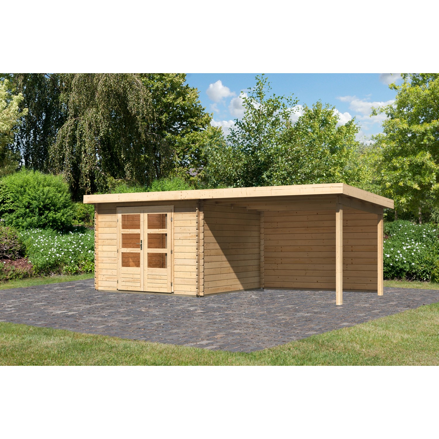 Karibu Holz-Gartenhaus Ängelholm Natur Pultdach Unbehandelt 280 cm x 280 cm günstig online kaufen