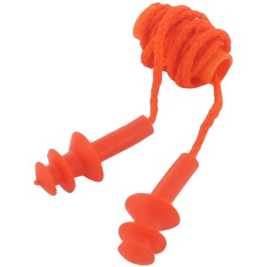 Orange Skana Ohrenstöpsel mit Band, wiederverwendbarer Gehörschutz für laute Umgebungen.