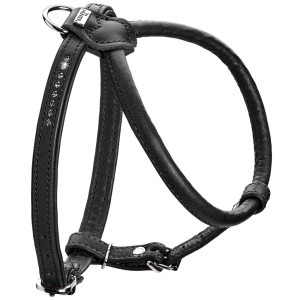 Schwarzes Hunter Hundegeschirr Round & Soft Canadian Up Gr. S/1 aus Leder, verziert mit Strasssteinen.