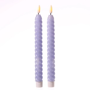 Marelida LED Stabkerzen Twist Tafelkerzen Gedreht Echtwachs Flackernd 25cm Flieder 2St