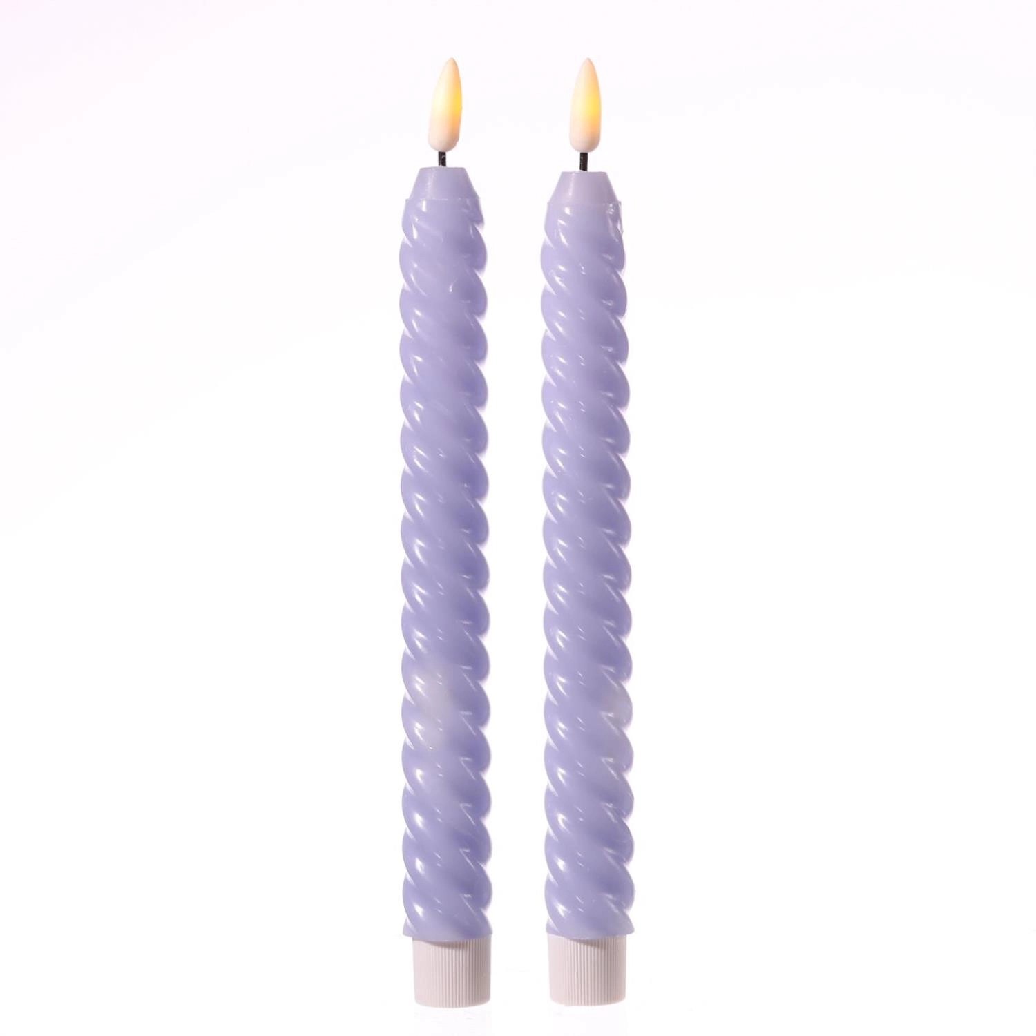 Marelida LED Stabkerzen Twist Tafelkerzen Gedreht Echtwachs Flackernd 25cm Flieder 2St