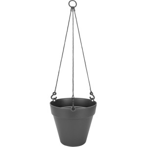 Anthrazitfarbene Elho Loft Urban Hängeampel, Ø 20 cm, aus recyceltem Kunststoff.