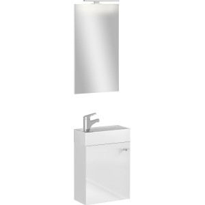 Astor Badmöbel-Set Georgy, 45 cm, Weiß Hochglanz, 3-teilig: Waschbecken, Unterschrank und Spiegel mit LED.