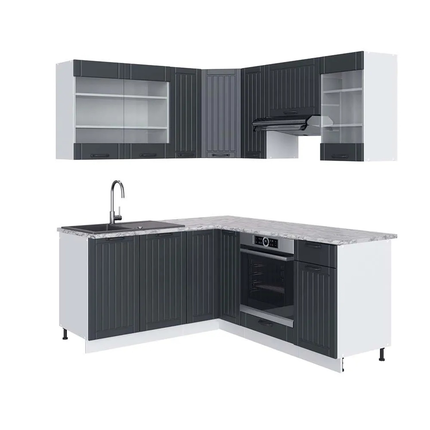 Vicco Eckküche Fame-Line Anthrazit-Gold Landhaus/Weiß 190 x 82, AP Marmor