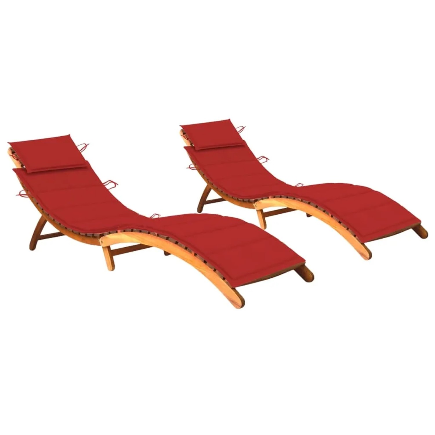 vidaXL Sonnenliegen 2 Stk. mit Auflagen Massivholz Akazie Rot