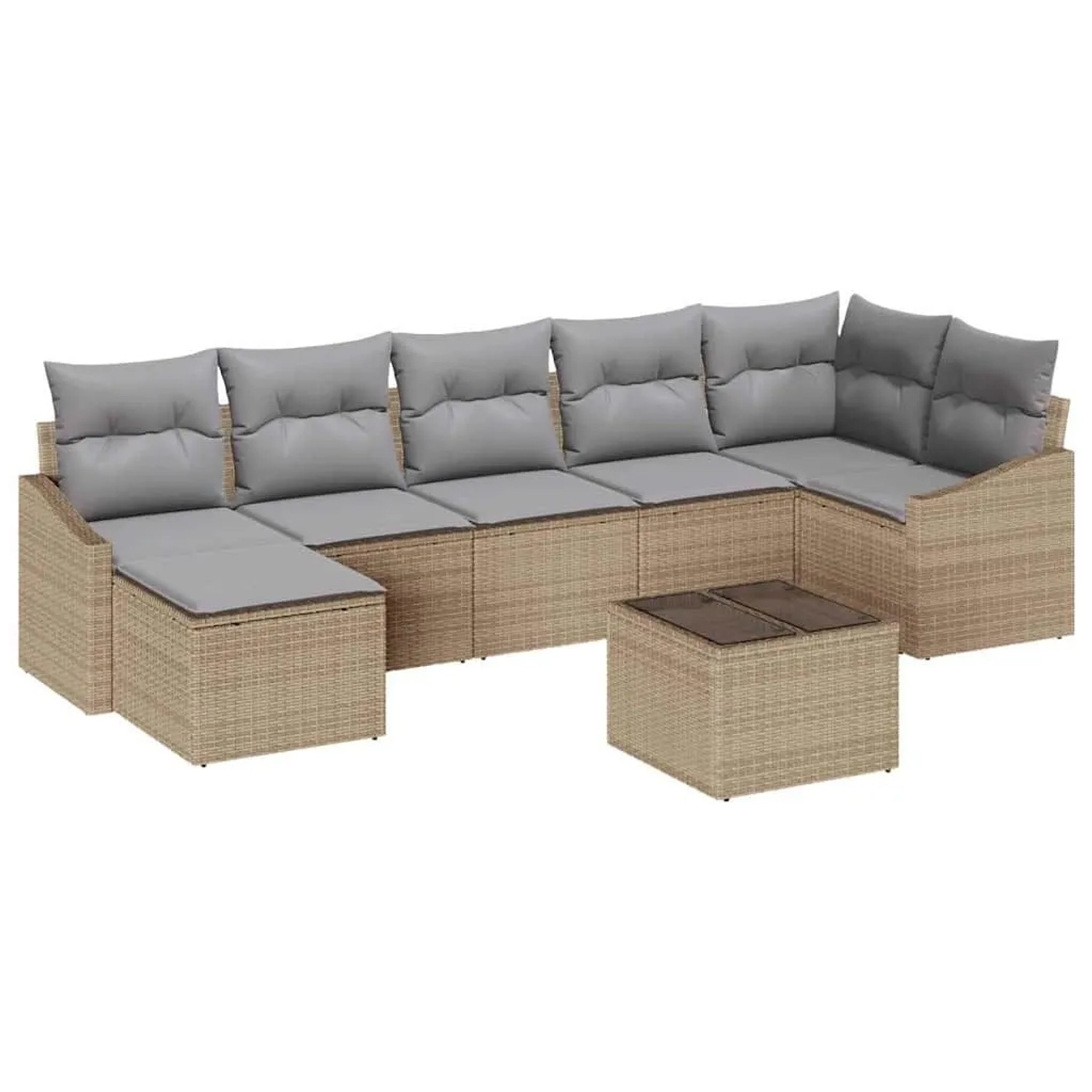 vidaXL Garten-Sofa-Set mit Kissen 8 Tlg Beige und Hellgrau Poly-Rattan 3355489