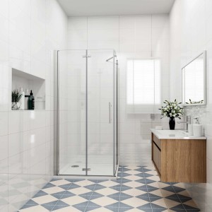 Eckige AICA Falttür Duschkabine 120x90cm mit Drehtür und 6mm NANO ESG-Glas im Badezimmer.