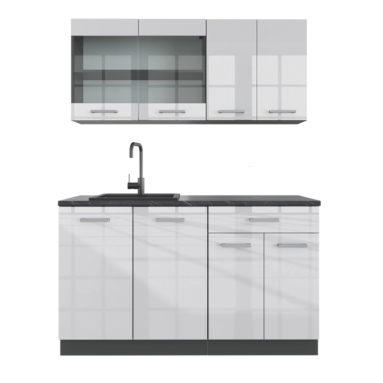 Vicco R-Line Singleküche Weiß Hochglanz/Anthrazit 140 cm AP Anthrazit günstig online kaufen
