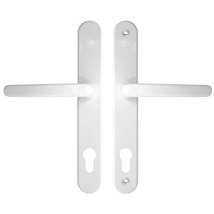 Weiße Roro Drückergarnitur Typ C aus Aluminium, 92 mm, für Türbeschläge.
