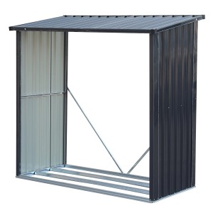 Tepro Kaminholzregal Wood Store Large, anthrazitfarben, aus Metall mit Dach.