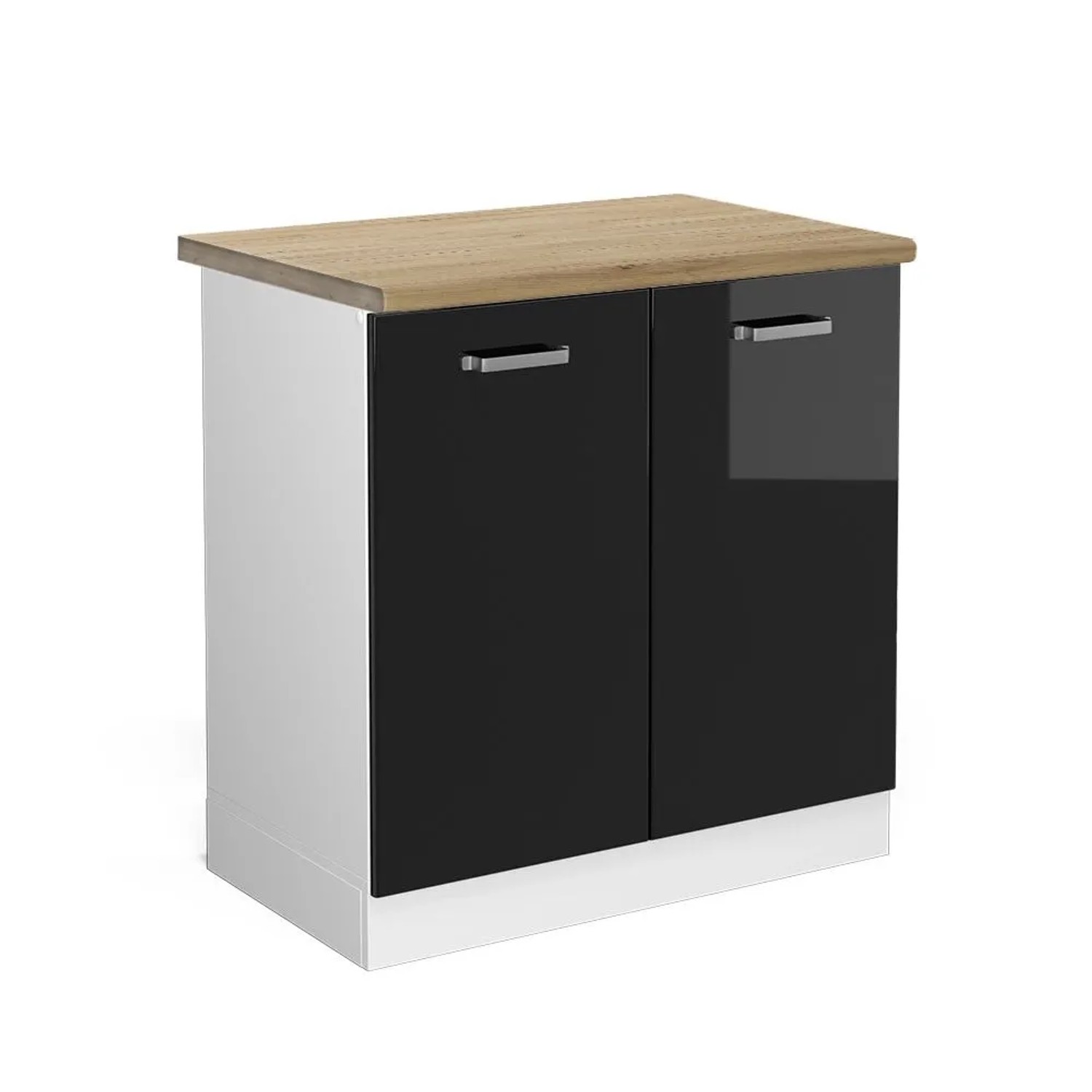 Vicco Spülenunterschrank R-Line Schwarz Hochglanz Weiß 80 cm AP Eiche