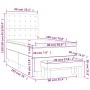 vidaXL Boxspringbett Creme 90x190 mit Matratze und Bank, Maße eingezeichnet.