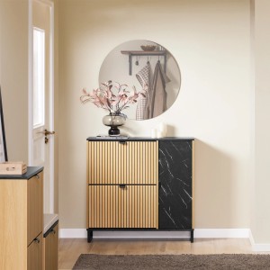 SoBuy Schuhschrank Schmal mit 2 Klappen und 1 Tür Schuhkommode 90x88x24cm FSR204-N