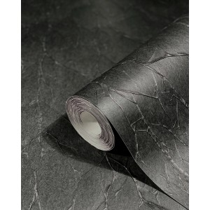 Anthrazit Vliestapete mit Crushed-Optik und Streifen von Marburg, Rollenmaß 0,7x10,05m.