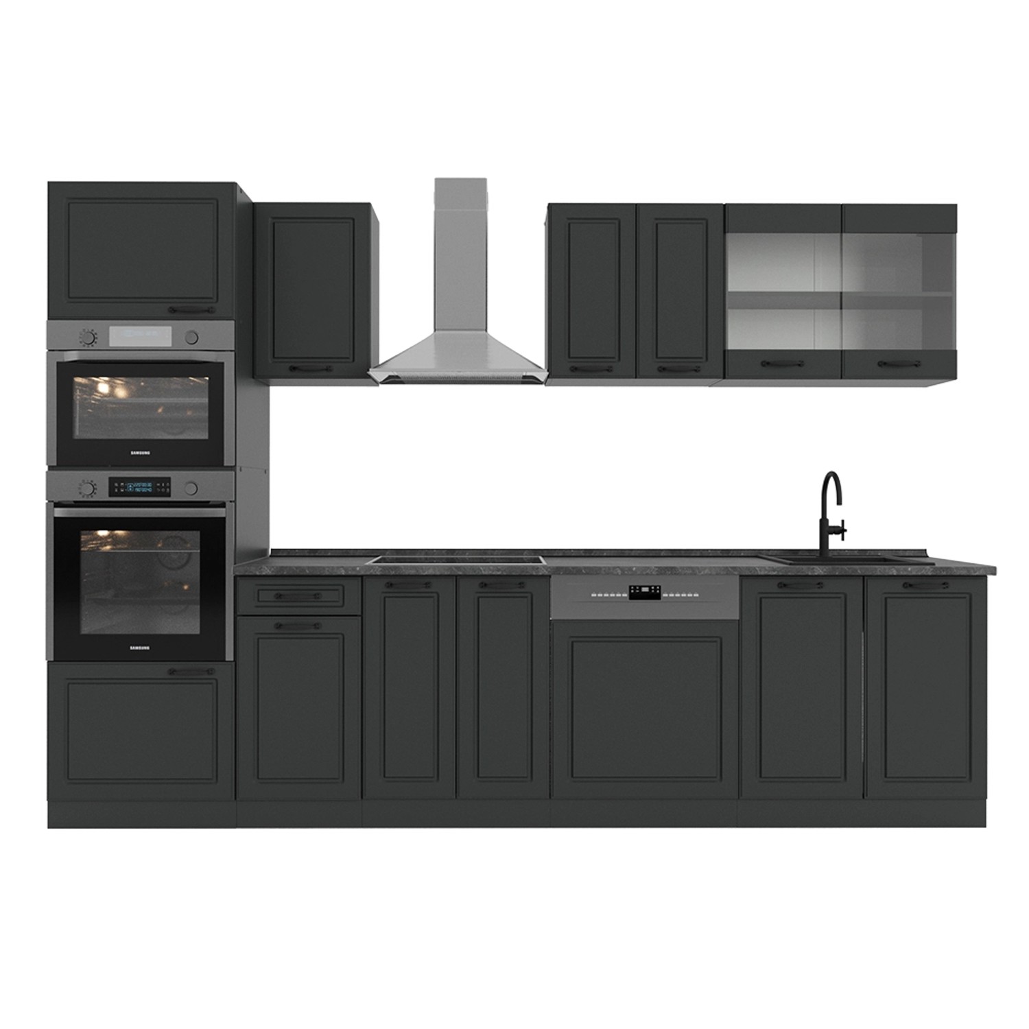 Vicco R-Line Küchenzeile Anthrazit Landhaus/Anthrazit 300 cm mit Hochschran günstig online kaufen
