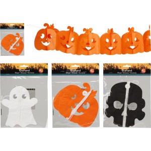 Halloween Girlande aus Papier, 400 cm, mit Kürbis, Geist und Totenkopf Motiven. Ideal für Party Dekoration.