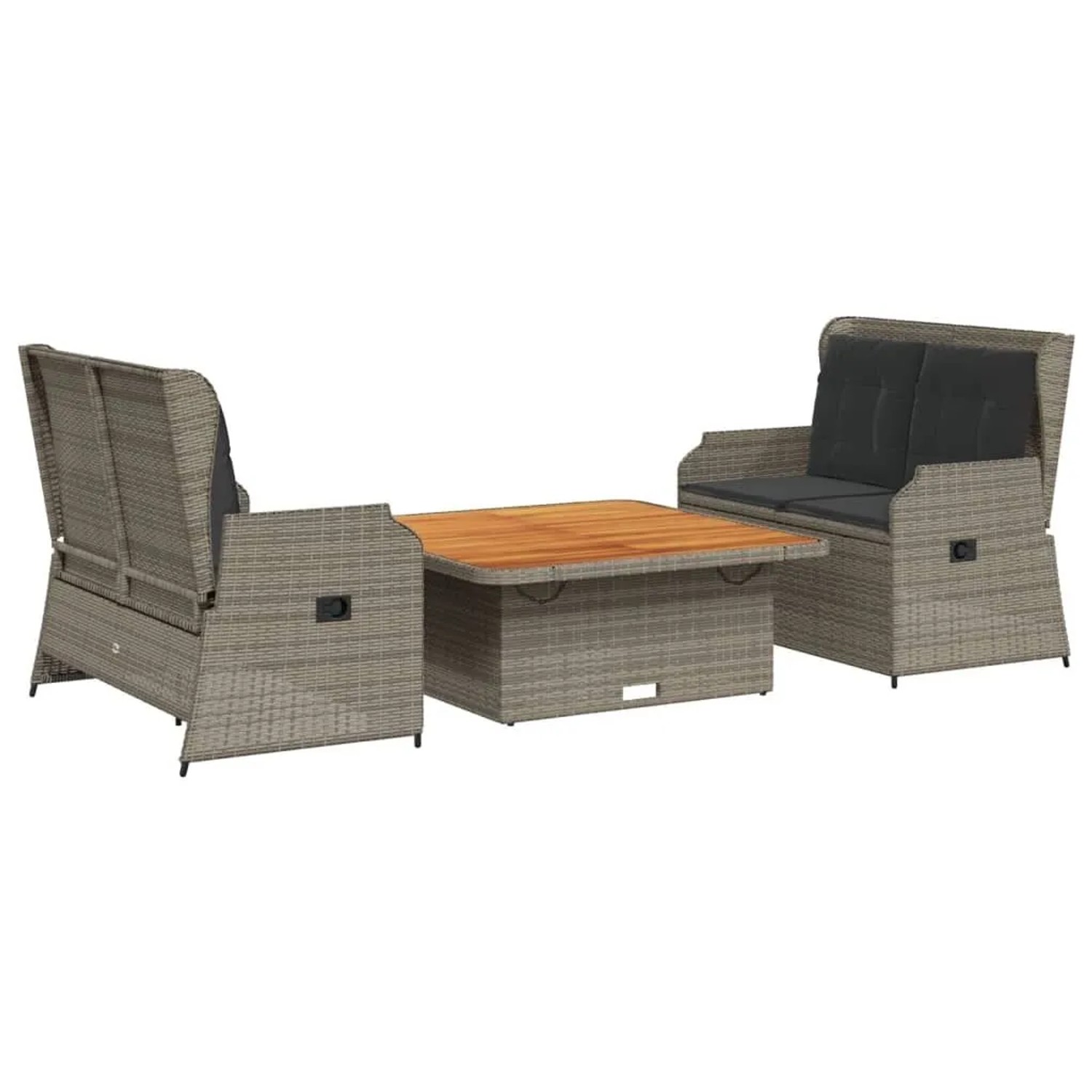 vidaXL 3-Tlg Garten-Lounge-Set mit Kissen Grau Poly Rattan 3262742