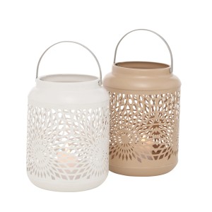 Windlicht Ozana, 2-fach sortiert, beige-weiß, Ø 14 cm, Eisen, Cut-Out-Muster.
