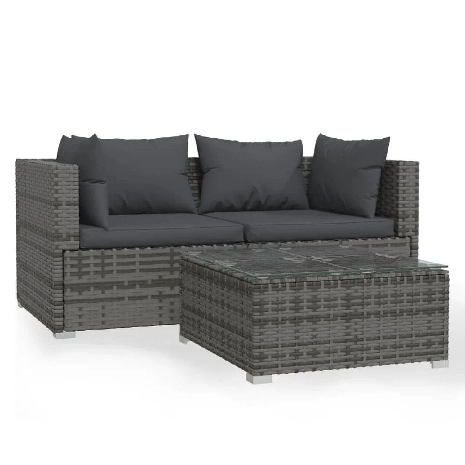 vidaXL 3-tlg Garten-Lounge-Set mit Kissen Grau Poly Rattan Modell 1