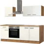 Flex-Well Küchenzeile Vintea 210 cm in Magnolia/Lancelot Oak mit E-Geräten und Spüle.