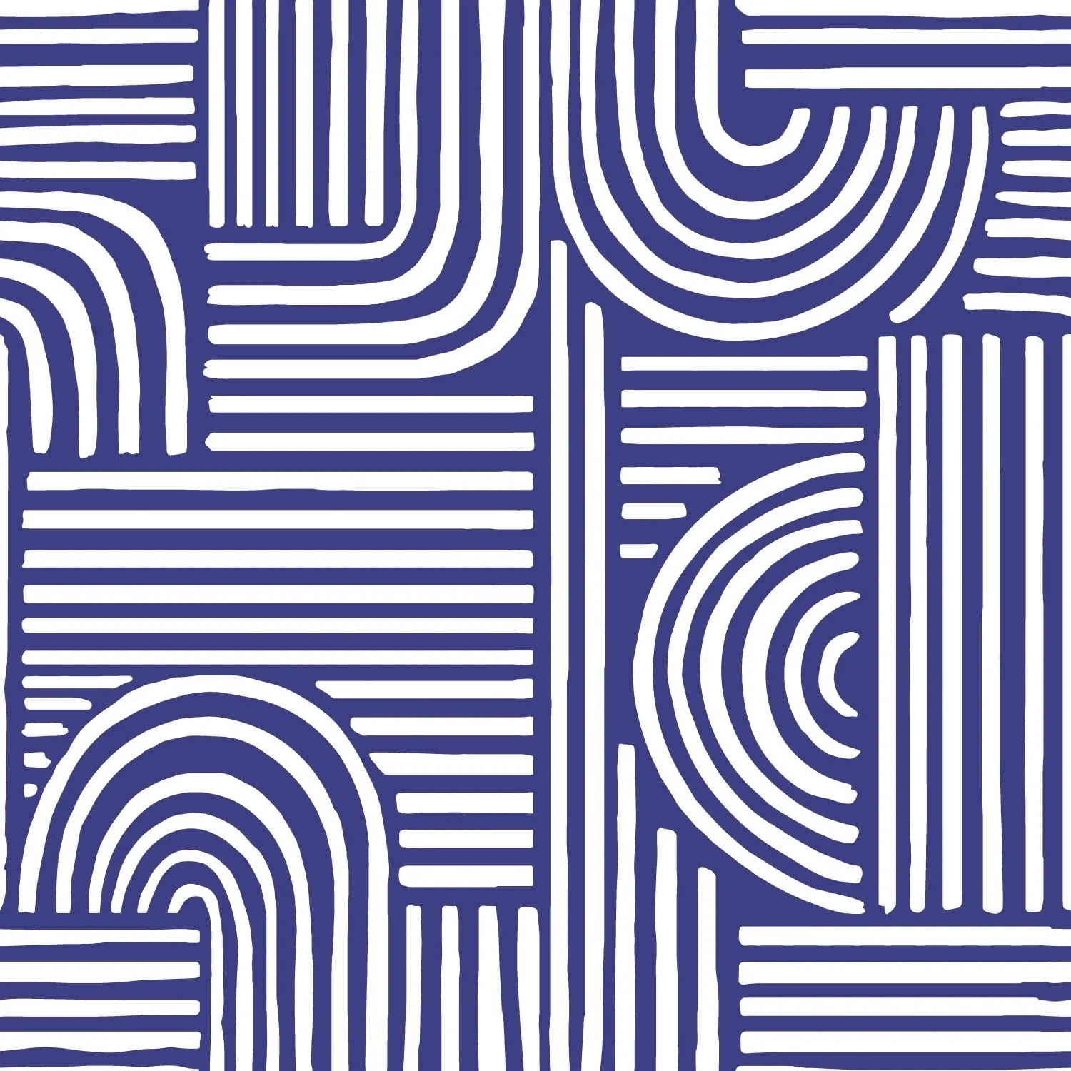 ESTAhome Vliestapete, dunkelblau mit weißem 3D-Muster aus Linien und Bögen. Dekorative Tapete für moderne Wände.