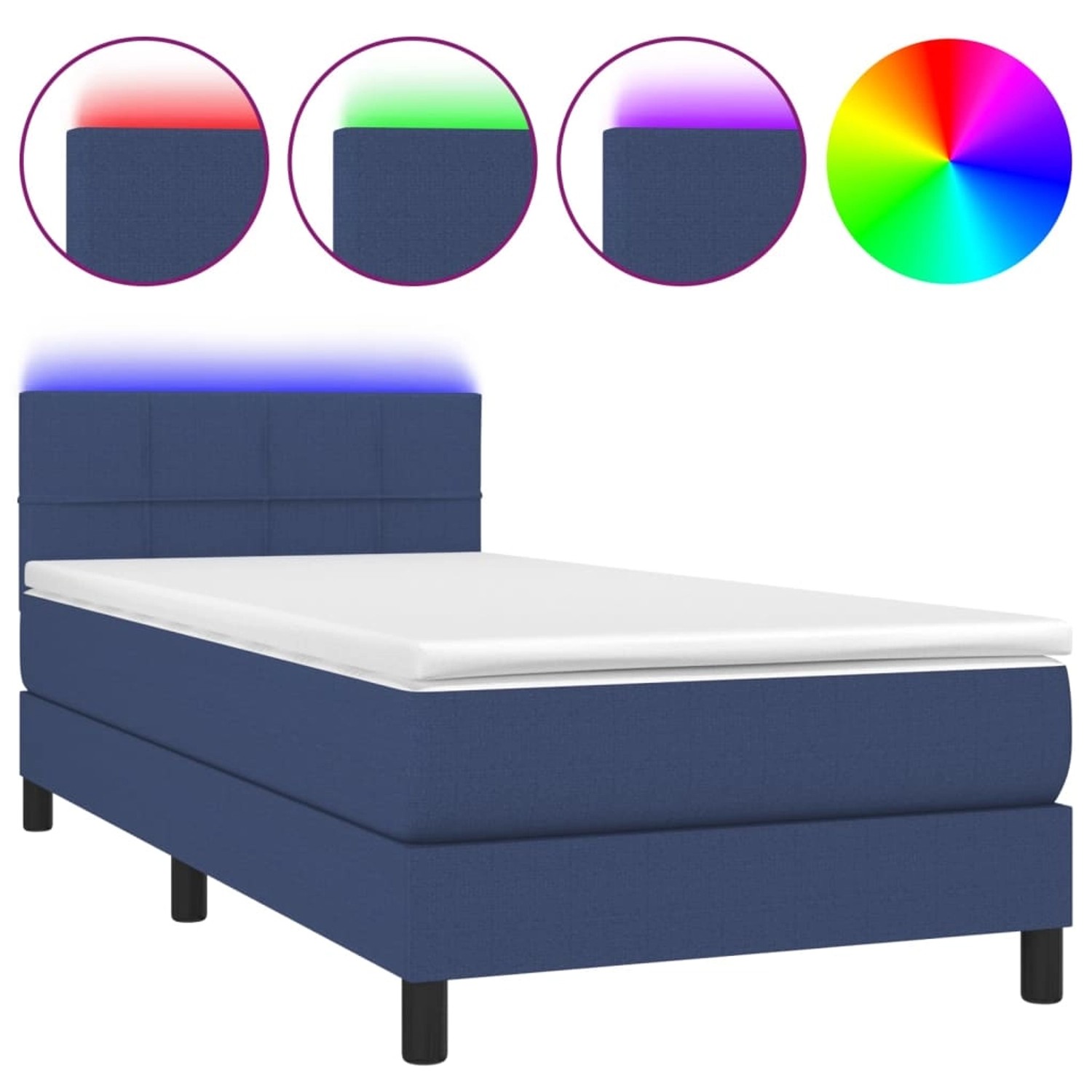 vidaXL Boxspringbett mit Matratze & LED Blau 90x200 cm Stoff 3133131 günstig online kaufen