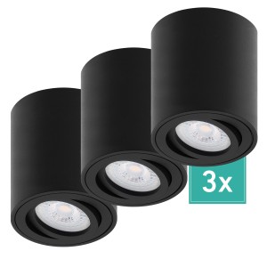 3er Set: Schwarze Oktaplex Aufbauspots Lile M aus Aluminium mit GU10 Fassung.