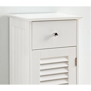 Pelipal Bad-Hochschrank Quickset 928, weiß, mit Schublade und Tür mit Lamellenoptik.