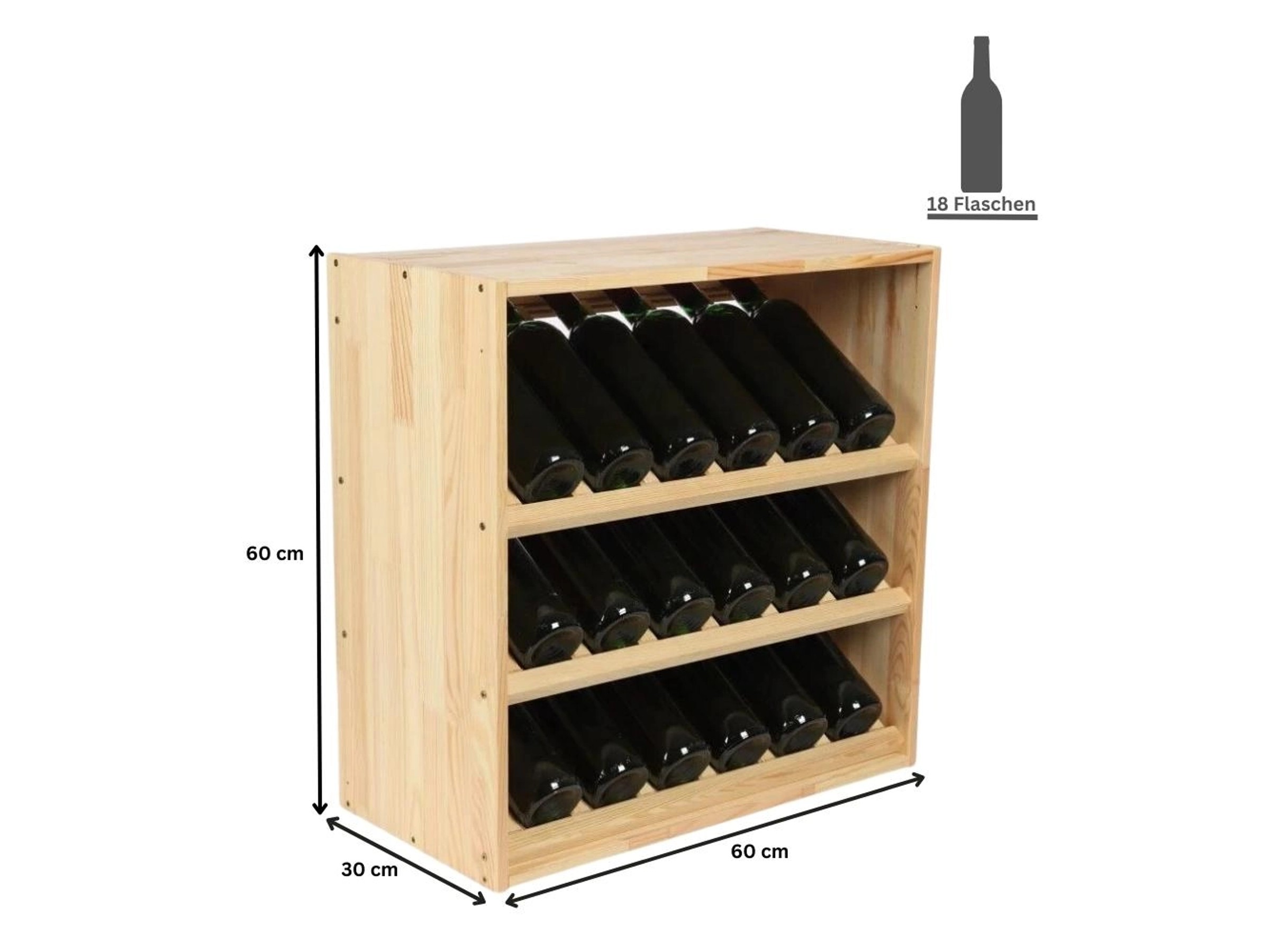 Weinregal Freistehend Mit Glashalter - 8 Flaschen & 6-9 Gläser | Holz & Metall Schwarz