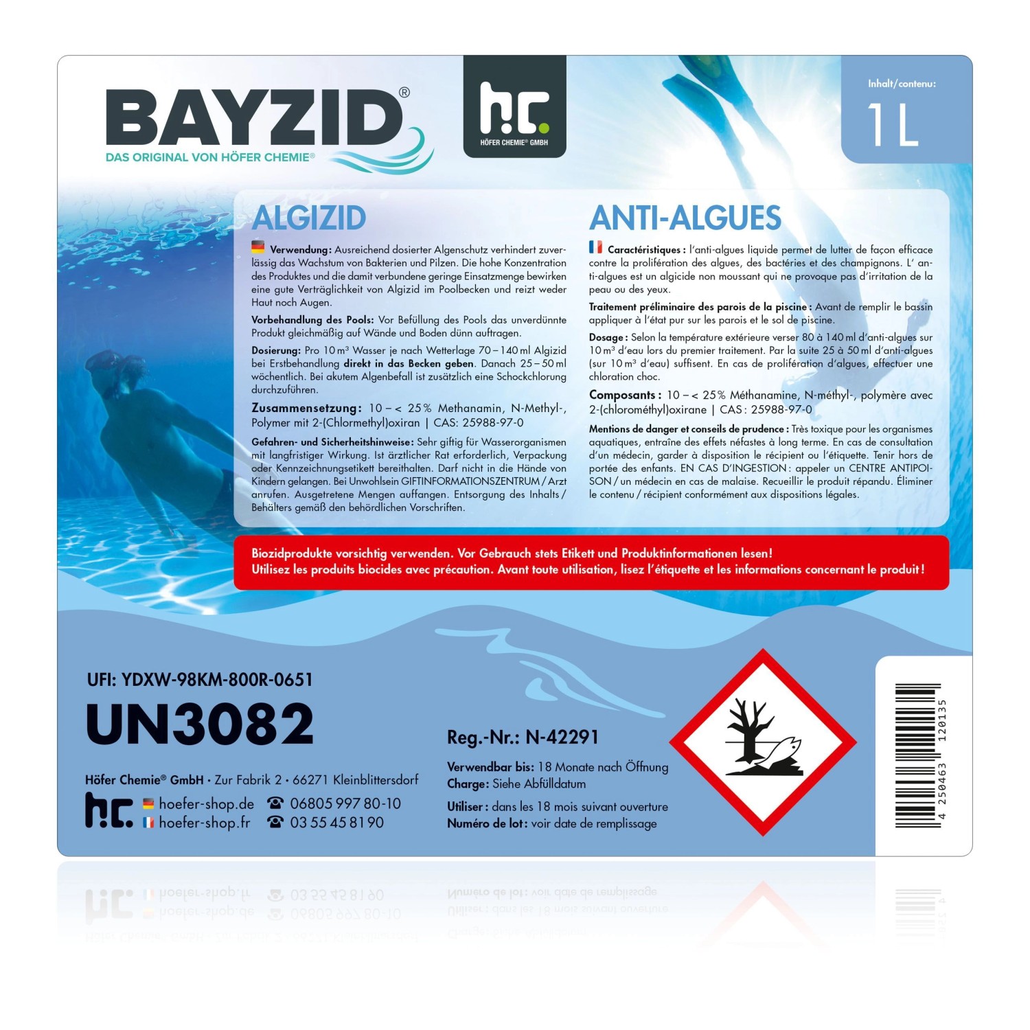 Bayzid Algizid Algenverhütung für Pools, 6 x 1l Flasche. Algenbekämpfungsmittel.