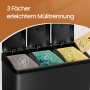 Songmics Mülleimer Petaja mit 3 Fächern (je 15 l) in Schwarz zur einfachen Mülltrennung.