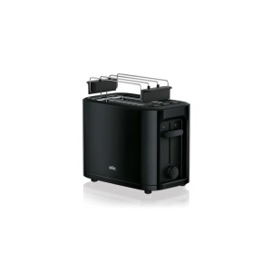 Schwarzer Braun PurEase Kompakt-Toaster HT 3010 BK mit Brötchenaufsatz.