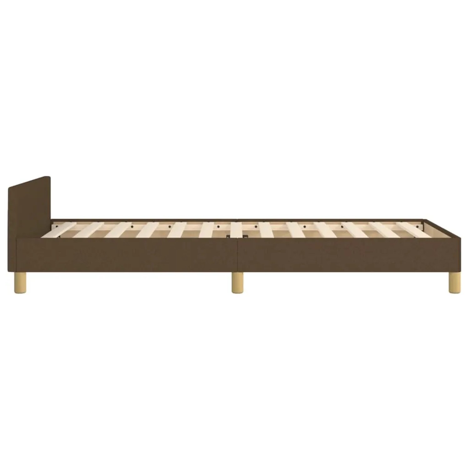 Dunkelbraunes vidaXL Bettgestell (80x200 cm) mit Kopfteil aus Stoff.