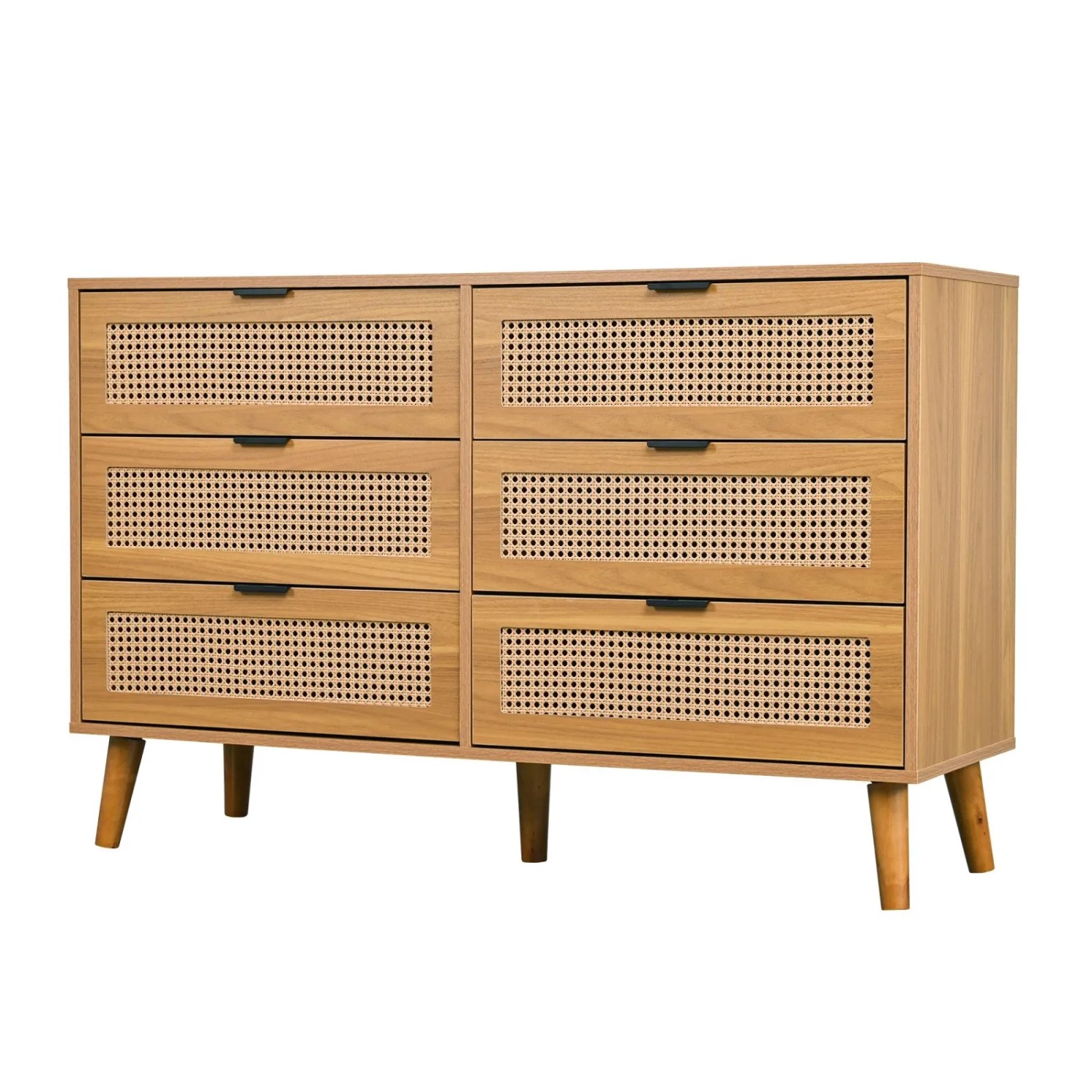 PXloue Sideboard Kommode 6 Schubladen Holz für Wohnräume Büro Schlafzimmer Walnuss