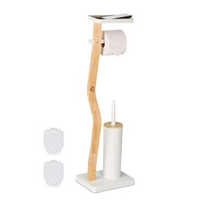 Relaxdays WC Garnitur Kunststoff Bambus Eisen Weiß Freistehend mit Ablage 80,5 cm x 23 cm x 18 cm 2,3 kg