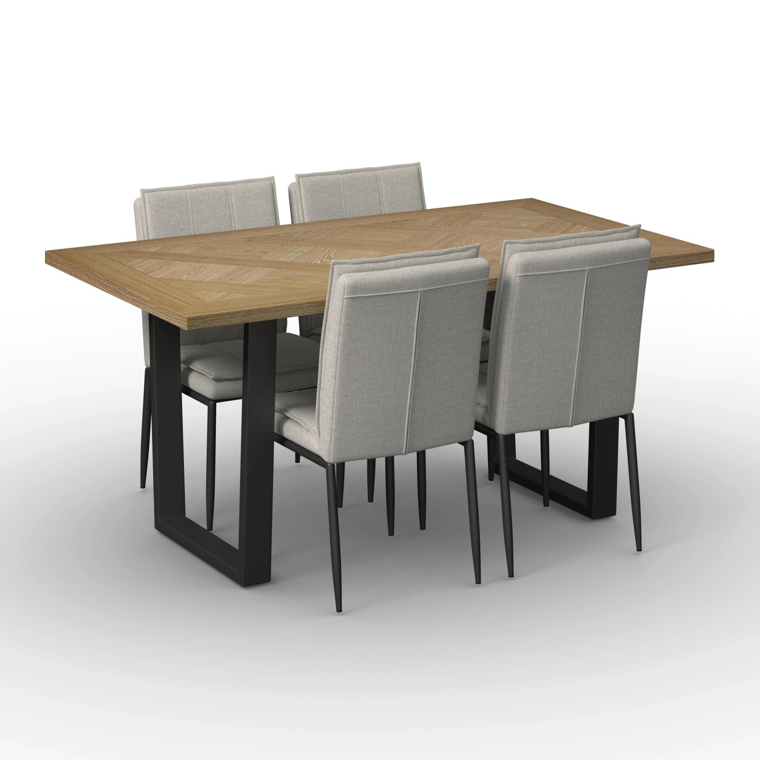 Bessagi Home Tischgruppe Abelia Creme/ Schwarz Eukalyptusholz 5-tlg.